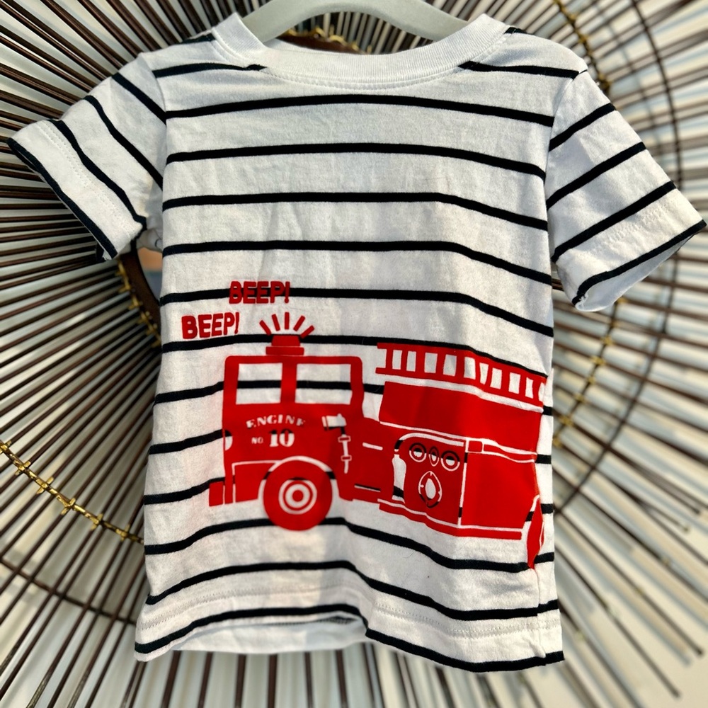 Striped Fire Truck Kids T-Shirt